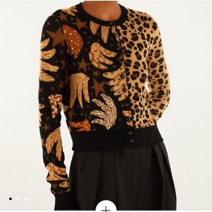 FARM Rio Mixed Banana Leopard Buttoned Cardigan size Small